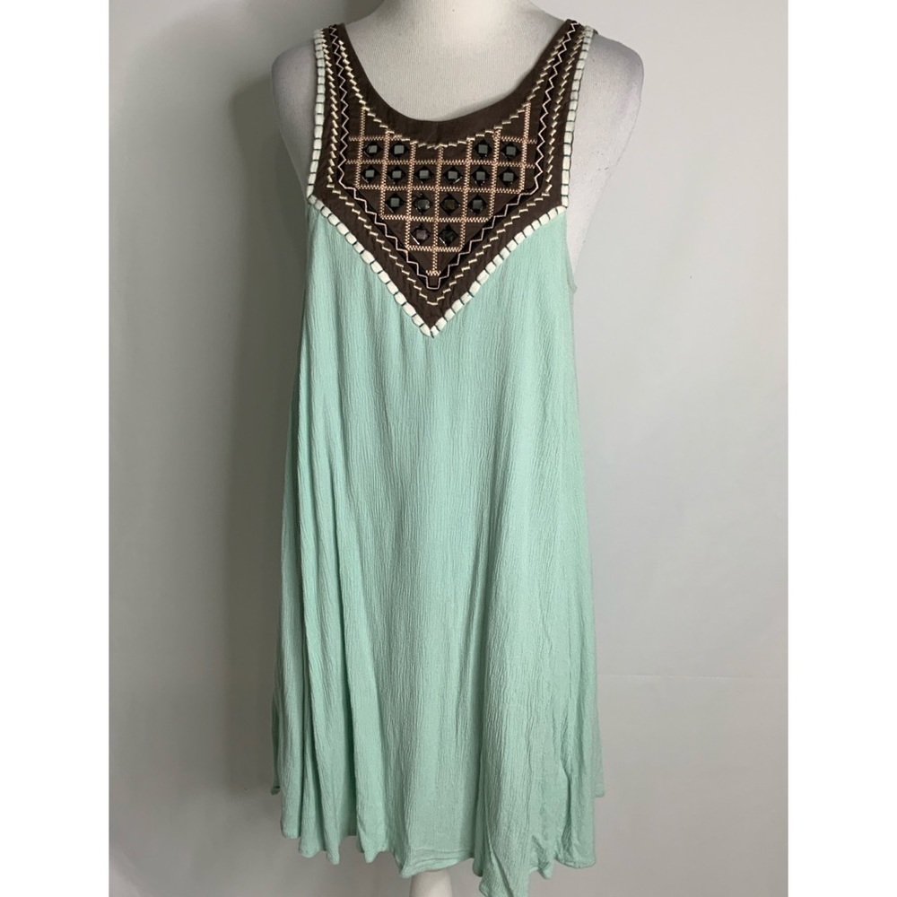 Umgee Sleeveless Mint Green Bead & Metallic Detail Short Shift Dress S